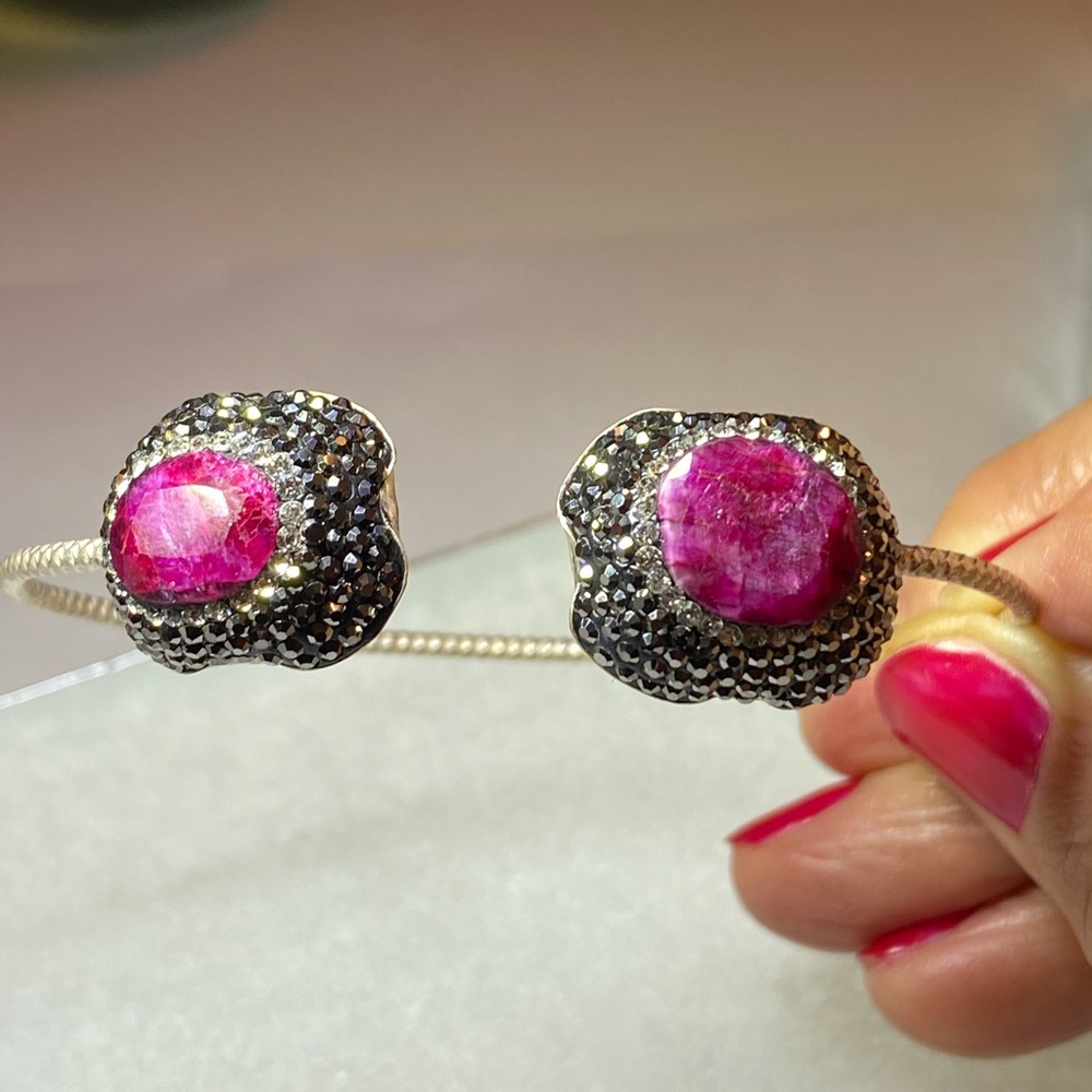 Rough Ruby Silver Victorian Cuff Bracelet - image 8